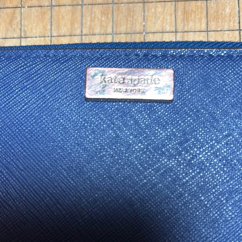 kate spade Safiano Leather Wallet Navy Dark Blue Zip Around 8”Lx4.25”Hx1”H - Picture 4 of 17